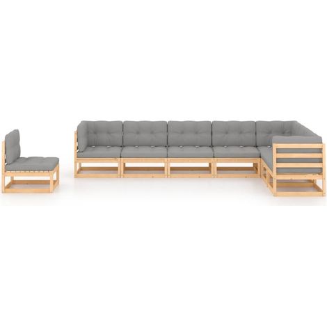 Maison Exclusive - Set Salotto Giardino 8 pz Cuscini Antracite Legno Massello Pino (1/5)