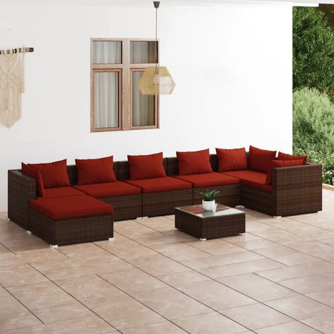 8 PCS Garden Lounge Set con cojín mimbre Pe Brown (1/5)