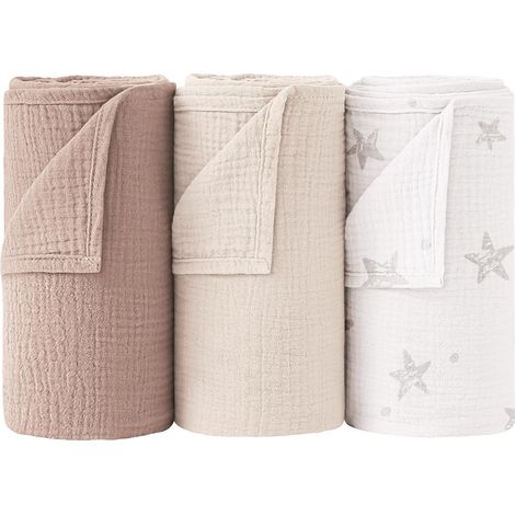 Baby-Wickeldecken, Baby-Wickeldecken aus reiner Baumwolle, 96 x 106 cm, Gaze, Unisex, 3er-Pack (Mandelstern) (1/5)