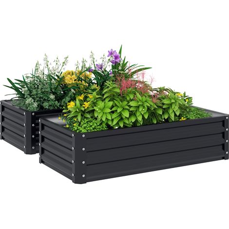 Lot 2 carrés potagers rectangulaires tôle acier ondulée, 120x60x30,5 cm, gris (1/5)