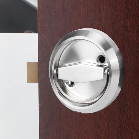Serrure double face pour salle de bain, poignée annulaire en acier inoxydable 304, accessoires de serrure de porte (argentée (avec serrure)) (1/5)