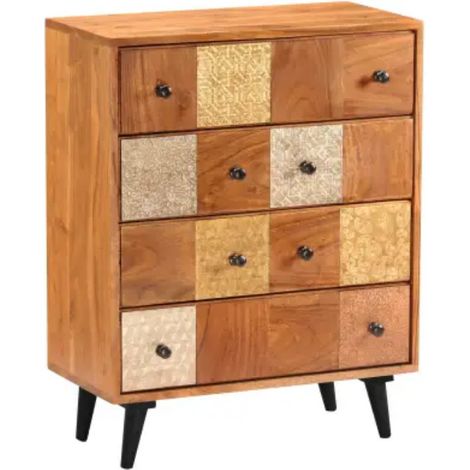 Commode 4 tiroirs acacia massif foncé et métal Belasoul (1/5)
