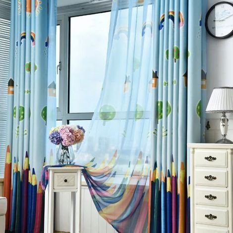 Rideau de chambre d'enfant, rideau à motif crayons de couleur, voilage, store décoratif (1/3)