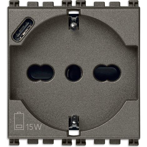 VIMAR - 19210.USB.M Presa 2P+T 16A universale + USB C Metal