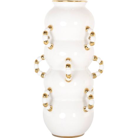 Vase blanc mat design sculptural en grès détails dorés élégants - Blanc mat détails dorés (1/5)