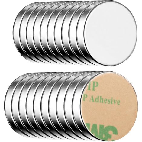 Neodym-Magnete, 20 runde, selbstklebende Kühlschrankmagnete – 10 x 1,5 mm – hochwertige Beschichtung, starker Selbstklebemagnet, kleiner Magnet
