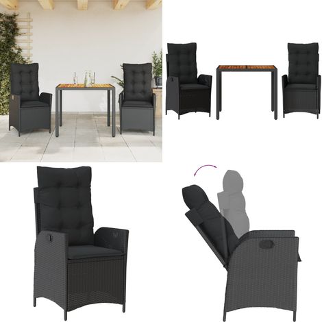 Ensemble à manger de jardin avec coussins 3 pcs Noir - Chaise de jardin - Table de jardin (1/5)