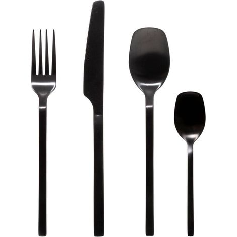 Ménagère 24 pièces en acier inoxydable noir mat – Couteaux, fourchettes, cuillères – Collection Modern Wood – Design élégant – (1/5)