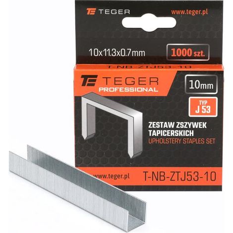 Jeu d'agrafes professionnelles pour tapisserie (type J/53) 10/11,3/0,7 mm / 1000 pièces / teger (1/2)