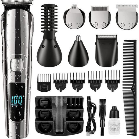 Tondeuse À Barbe - Tondeuse À Cheveux Sans Fil Pour Homme - Étanche Pour Le Corps - La Moustache - Le Nez - L'Oreille - Le Visage - Rasoir Électrique - Kit De Toilettage Tout En 1 - Rechargeable Par (1/4)