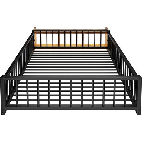Kinderbett aus Metall 140 x 200 cm mit Sicherheitsgitter, offenem Stauraum und LED, Schwarz (1/5)