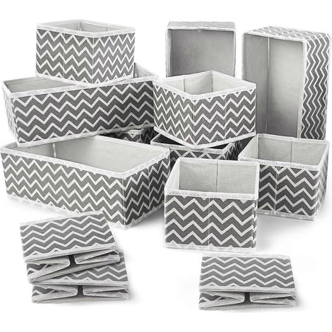 Boîtes de rangement, lot de 12 organisateurs de tiroir pliables, paniers de rangement en tissu non tissé adaptés aux sous-vêtements, cravates, chaussettes (gris clair) (1/4)
