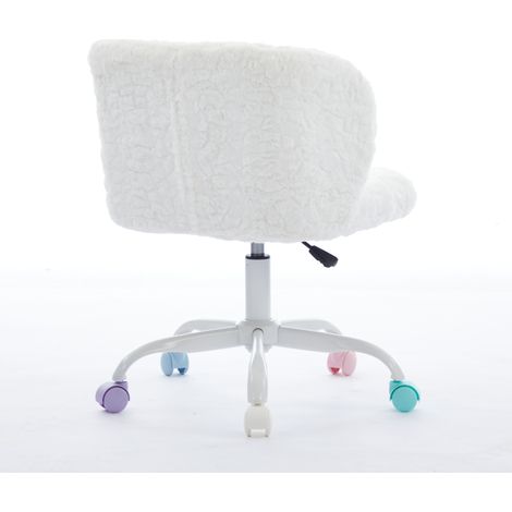 Fauteuil de bureau girly en fausse fourrure de lapin, chaise pivotante réglable moelleuse avec roulettes silencieuses multicolores, assise rembourrée douce pour chambre, bureau et dortoir, crème beige (1/5)