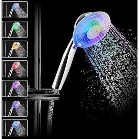 Pommeau de Douche LED Douchette avec 7 Couleurs Changeantes Tête de Douche -Débit d'eau Réglable