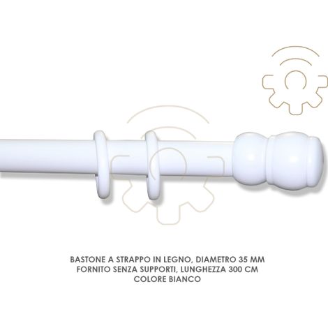 Tringle A  rideau coulissante en bois blanc 35 mm longueur 300 cm sans supports