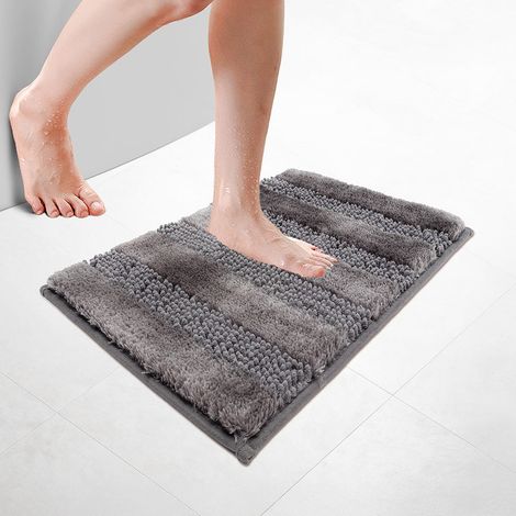 VOUNOT® Chenille Badematte Rutschfeste, Mikrofaser Badezimmerteppich 40x60cm Grau