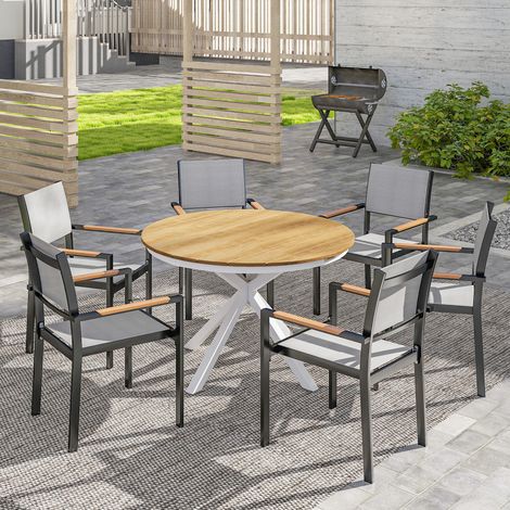 Tavolo da pranzo rotondo da giardino Ø 118 cm con struttura in alluminio per balcone, veranda, patio, teak