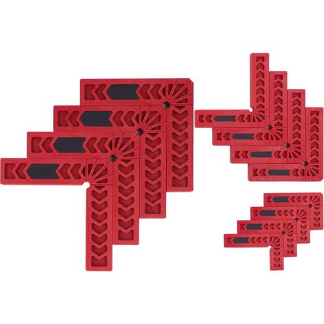 Set di 12 staffe di posizionamento a L a 90° in plastica ad alta resistenza, morsetti ad angolo retto, utensile da falegname per la lavorazione del legno, per cassettiere, cornice rossa Eq (1/5)