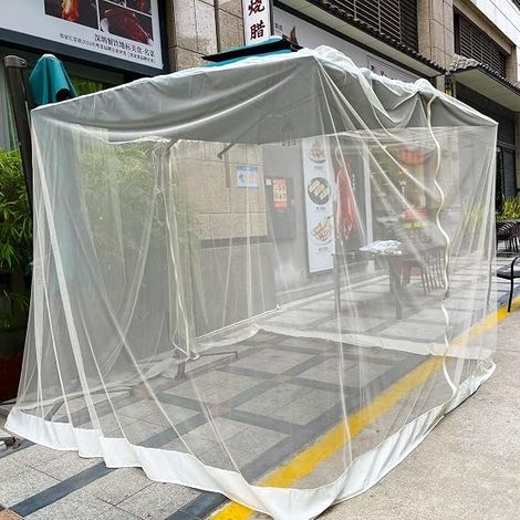 Moskitonetz für Sonnenschirme (7,5 bis 11 Fuß/300 x 230 mm), aus Polyestergewebe, universell einsetzbar mit Reißverschlusstür und verstellbarer Kordel, geeignet für Sonnenschirme und Terrassentische. (1/5)