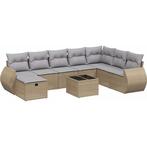 Juego de sofás jardín con cojines beige mezcla 9 pzas ratán PE vidaXL (1/4)