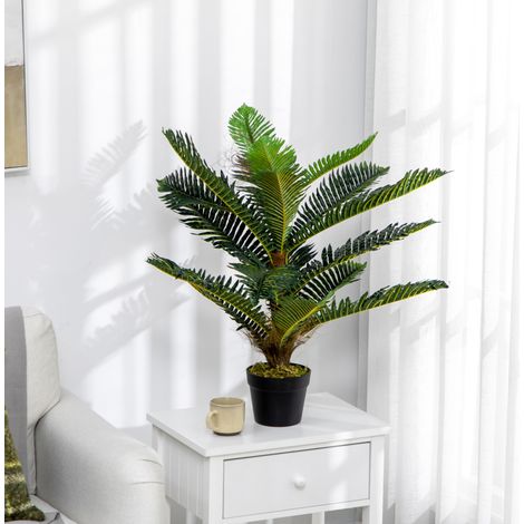 Palmier artificiel avec 18 feuilles et pot inclus pour une utilisation en intérieur. Hauteur : 85 cm. Vert.