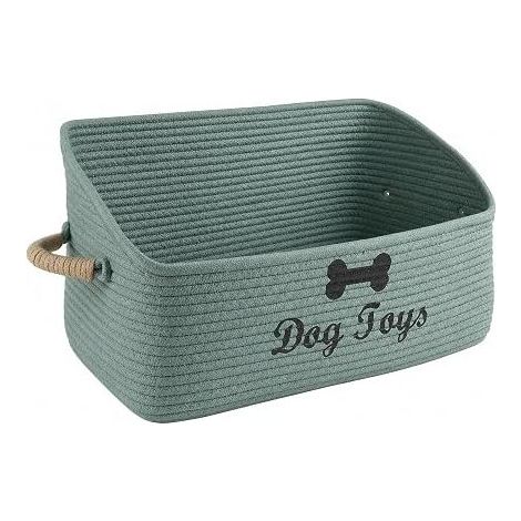 Trapezoidal pet storage basket, suitable for dog and cat toys, puppy bed, washable cotton rope with handles, foldable, easy to move - Green (1/5)