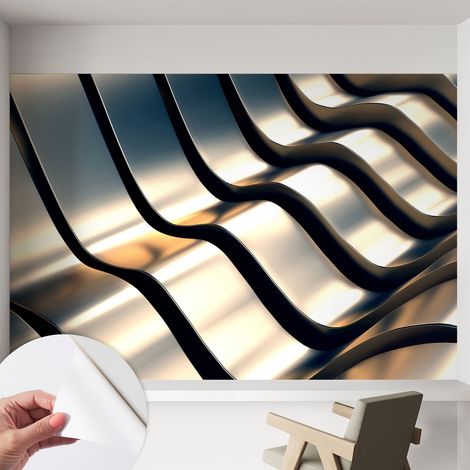 Papier peint adhésif décoratif pour salon chambre et cuisine Facile à poser avec colle Vagues métalliques 152x104 cm (1/5)