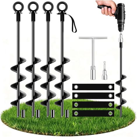 Ancrage au sol 45,7 cm Ancrage au sol en acier pour tente Trampoline Anchor à visser pour tentes, balançoires, auvents, camping, résister au vent fort inoxydable (1/5)