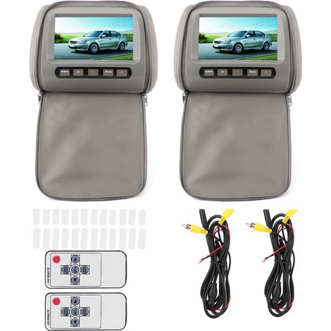 2 pièces écran LCD vidéo MP5 pour appui-tête voiture 7 pouces HD, avec télécommande et housse zip grise
