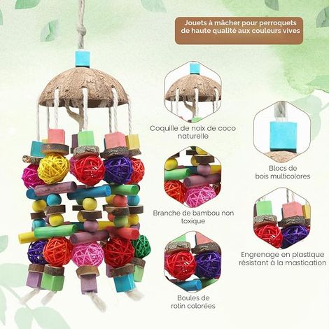 Natural Chew Toy for Birds Parrots for Cockatoo, African Grey, Macaws and Parrots, Natural Wooden Blocks Toy for Climbing, Chewing (1/4)
