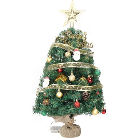 24" vorbeleuchteter künstlicher Mini-Weihnachtsbaum, kleiner Tisch-Weihnachtsbaum mit Ornamenten und 30 warmen Lichtern, batteriebetrieben und mit Papier umwickelter Sockel für die Weihnachtsdekoratio (1/5)