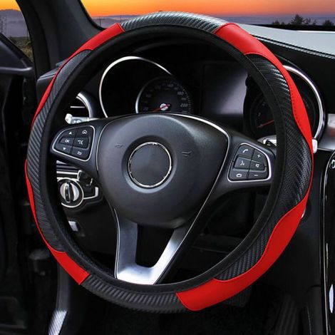 Housse de volant 38CM en Fiber de carbone Style manche élastique housse de volant antidérapante pour voiture noir rouge