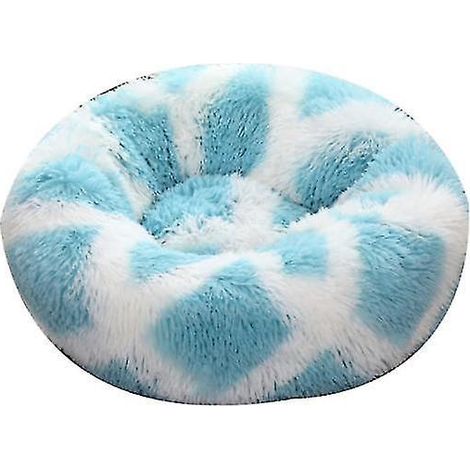 Coussin amovible pour animaux de compagnie, en forme de donut moelleux pour chiens et chats de petite et moyenne taille - 50 cm - bleu et blanc (1/3)
