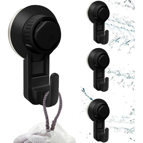 Juego de 4 ganchos con ventosa ajustables ultrarresistentes para colgar llaves, abrigos, ropa, bolsos y artículos de ducha en el baño y la cocina (negro).