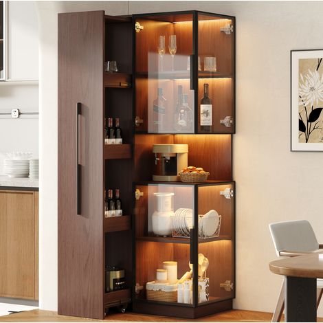 Vitrina 70x38x160 cm, estantes laterales extraíbles, iluminación LED multicolor, MDF y vidrio, nogal marrón (1/5)