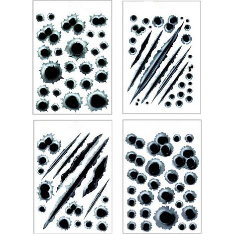 4 feuilles d'autocollants imitation impacts de balles/rayures Imperméables Voiture/Moto/Skateboard/Ordinateur (1/5)