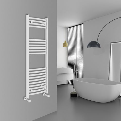 WarmeHaus Curved White Bathroom Ladder Radiator 1200x400mm (1/5)