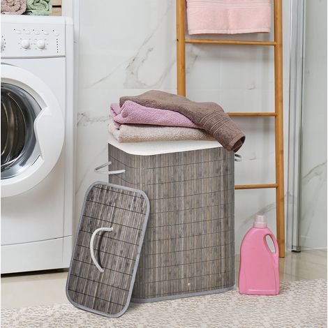 Cesto para ropa sucia de bambú con tapa 83L OKMYHOME (1/3)