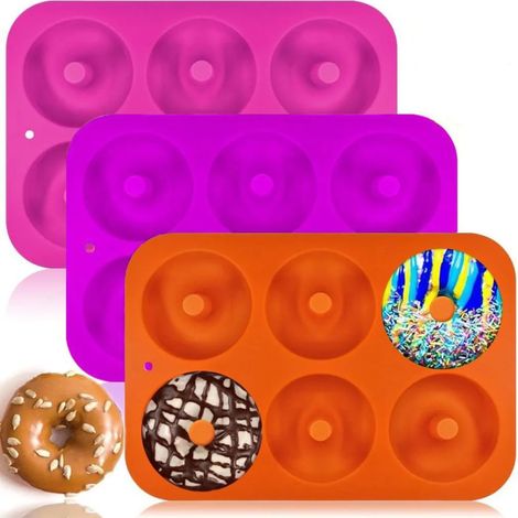 Molde de silicona para donuts, molde de silicona antiadherente para donuts, paquete de 3 con 6 cavidades (1/5)