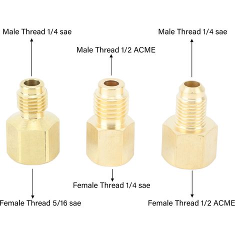 Ortviai Adaptateur en laiton pour climatiseur – 3 pièces, filetages 1/2 ACME / 1/4 SAE / 5/16 SAE, étanchéité optimale (1/4)