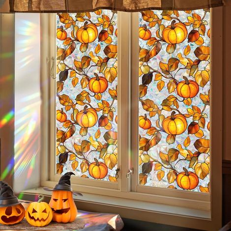 Adesivi per finestre, pellicola adesiva effetto vetrata, adesivi per finestre di Halloween, adatti per decorazioni interne ed esterne per il Giorno del Ringraziamento, l'autunno, la casa o l'ufficio 1 (1/5)