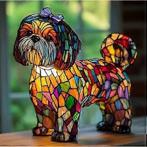 Nouvelle série Chien - Ornements en résine - Veilleuse LED - Statuette animale artistique - Lampe de table créative pour la maison ou le bureau - Taille : Shih Tzu