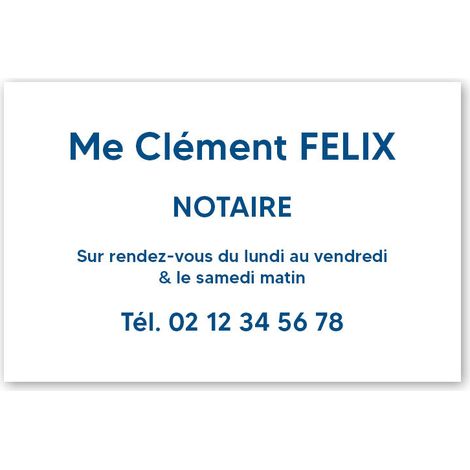 Plaque professionnelle PVC 30x20 – Gravure Personnalisée | Notaires - Blanche lettres bleues (1/3)
