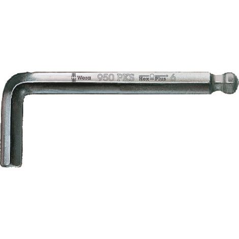 Cle male coudee WERA chrome 6 pans avec tete spherique, 4,0x80mm, court (1/5)