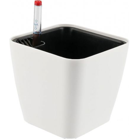 Pots de fleurs carrés en plastique de 14 cm avec indicateur d'eau   Auto arrosage   Pour l'intérieur et l'extérieur   Blanc (1/5)
