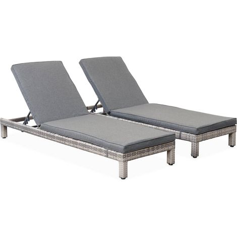 sweeek - 2er Set Sonnenliegen aus Polyrattan  Grautöne / Grau meliert
