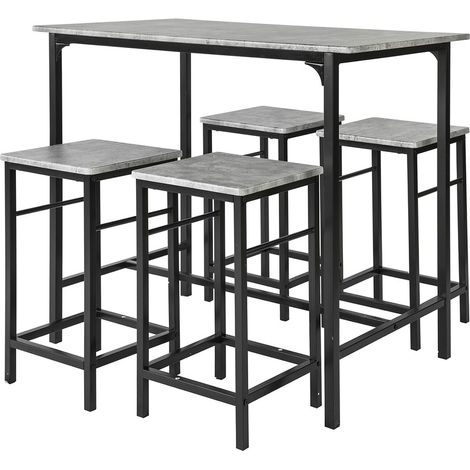 Set Mesa Alta de Bar y 4 Taburetes Estilo Industrial 4 sillas OGT11-HG SoBuy ES (1/5)
