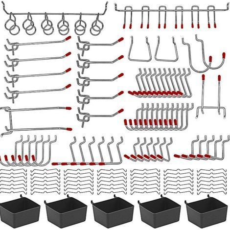 Lochwand-Haken-Set – 114-teilig – Metall – Für die Wandorganisation in Büro, Werkstatt und Garage (1/5)
