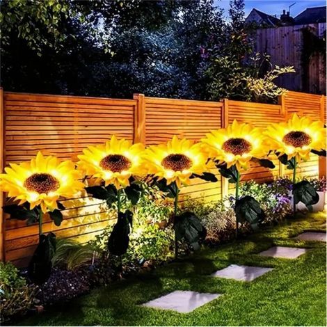 Lot de 4 lampes solaires décoratives d'extérieur à motif tournesol, blanc chaud (1/4)