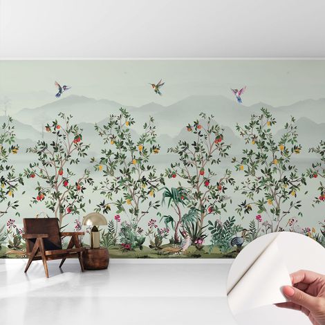 Tapete Selbstklebend - abwaschbar - Tapete mit Motiv - trendige Wanddeko - elegant Fototapete Exotische Bäume 416x254 cm (1/5)